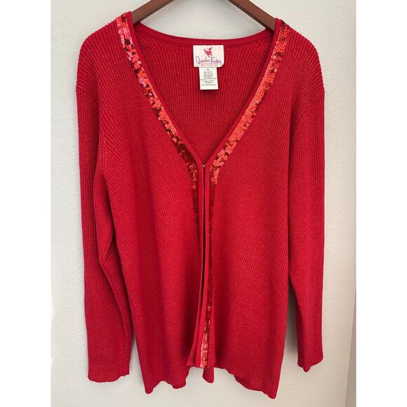 Quacker Factory 1X Red Ribbed Knit Sweater - Picture 3 of 8